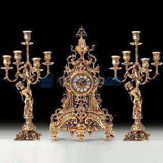 Набор "Ажурный", часы каминные с канделябрами ангелочки, 3 предмета
