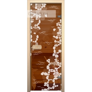 Дверь для бани или сауны стеклянная Арт-серия с рисунком Глассджет Ручей,липа