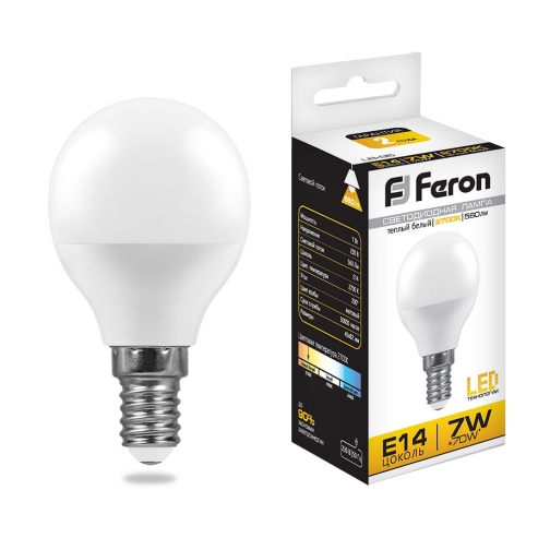 Светодиодная лампа Feron LB-95 (7W) 230V E14 2700K G45 8164276