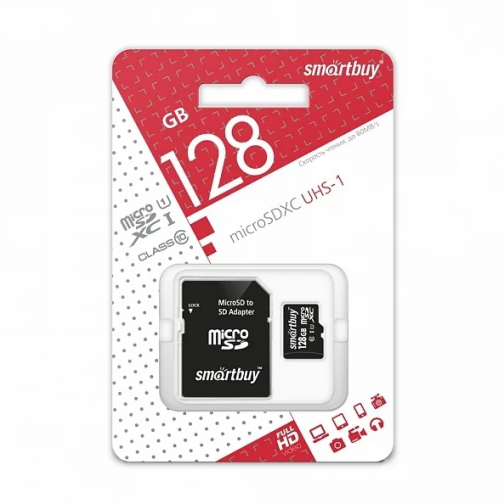 Карта памяти 128GB microSDHC Class 10 U1 SmartBuy + адаптер 37539884