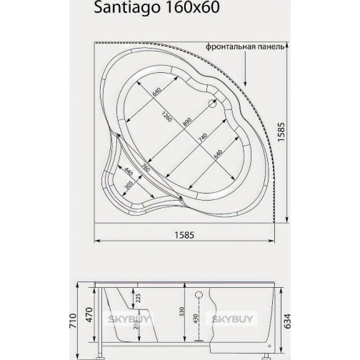 Акриловая ванна Aquanet Santiago 160x160 38051071 16
