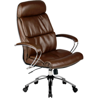 Кресло для руководителя из натуральной кожи LUX15 Коричневый + Хромированное пятилучие