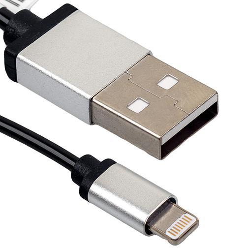 USB дата-кабель для LIGHTNING витой (1.0 м) черный, с металлическими серебристыми наконечниками Прочие 42530830