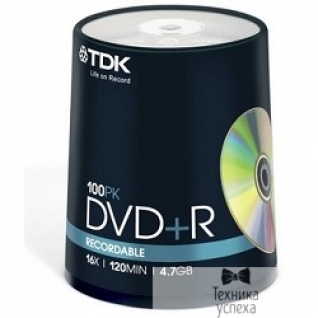 Tdk TDK Диск DVD+R 4.7Gb 16x Cake Box (100шт), DVD+R47CBED100, (t19504)