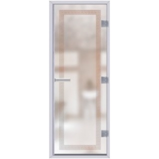 Дверь 60G для хамама (турецкой бани) 8х20, бесцветное матовое Меандр 2 рисунок прозрачный