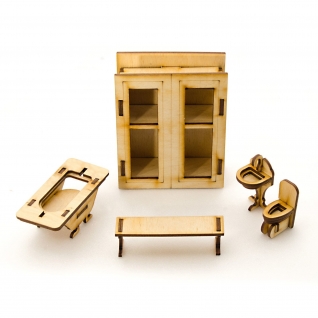 Сборная деревянная модель мебели для кукол "Ванная" Теремок