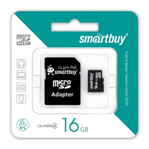Карта памяти MicroSD 16Gb 10 class c адаптером MicroSDHC16GB SmartBuy 5301580