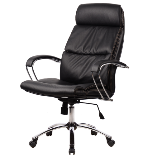 Кресло для руководителя из натуральной кожи LUX15 Черный + Хромированное пятилучие 8935135
