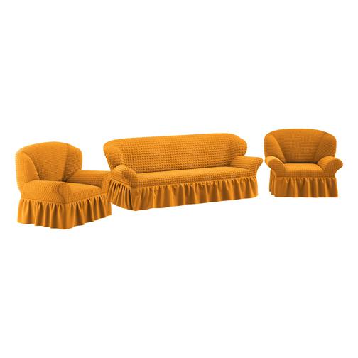 Комплект чехлов ПМ: Ми Текстиль Чехол на трехместный диван и два кресла с юбкой жатка 42790561 9