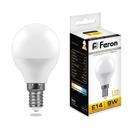 Светодиодная лампа Feron LB-550 (9W) 230V E14 2700K G45 8164268