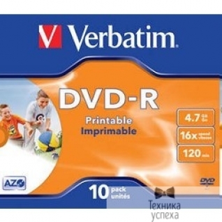 Verbatim Verbatim Диски DVD-R Verbatim 16-x, 4.7 Gb, Printable (Jewel Case, 10шт.) ( 43521)