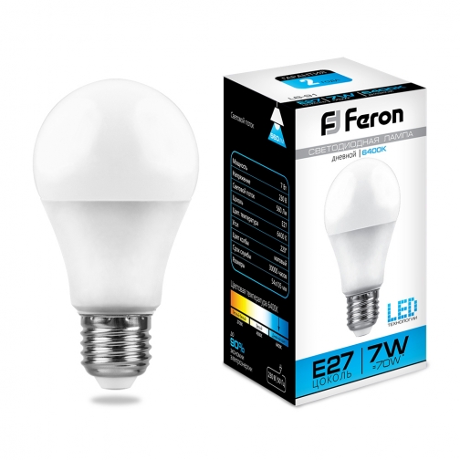 Светодиодная лампа Feron LB-91 (7W) 230V E27 6400K A60 8163780