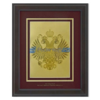 Картина с гербом РФна красном фоне