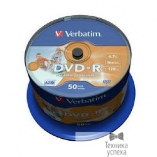 Verbatim Verbatim Диски DVD-R 4.7Gb 16х, Wide Photo InkJet Printable, 50шт, Cake Box