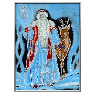 Картина "Дед Мороз и Серебряное Копытце" (большая) с кристаллами Swarovski