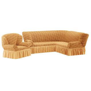 Комплект чехлов ПМ: Ми Текстиль Чехол на угловой диван и одно кресло жаккард с юбкой