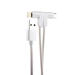 USB дата-кабель Hoco X12 One Pull Two L Shape Magnetic Adsorption Cable 2в1 Lightning&microUSB (1.2м) White