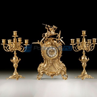 Часы каминные "Рыцарь" с канделябрами на 5 свечей, набор из 3 предметов