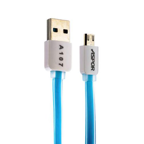USB дата-кабель Aspor А107 MicroUSB (1.0m) плоский в силиконе 2.1A голубой 42534649