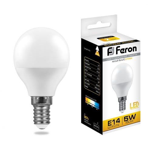 Светодиодная лампа Feron LB-38 (5W) 230V E14 2700K G45 8164264