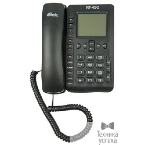 Ritmix RITMIX RT-490 black проводной телефон, повторный набор номера, определитель номеров (Caller ID), встроенный дисплей, громкая связь, телефонная книжка, регулятор громкости звонка 38008491