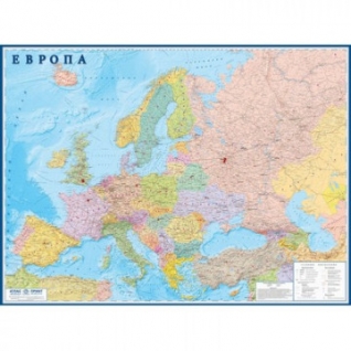 Настенная карта Европа политическая 1:3,8млн,1,58х1,18м.