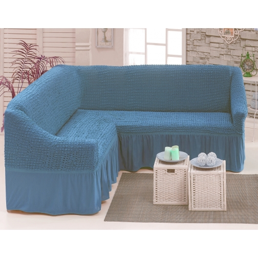 Чехол на мягкую мебель угловой диван, бирюза 37658025