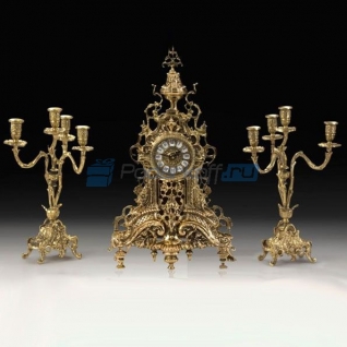 Часы каминные "Ажурные" с канделябрами на 4 свечи, набор из 3 предмета