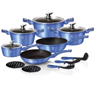 Набор посуды с антипригарным покрытием 15 предметов Royal blue Metallic Line