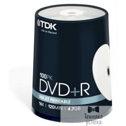 Tdk TDK Диск DVD+R 4.7Gb 16x Cake Box Printable (100шт) DVD+R47PWWCBED100, (t19920) 2746678
