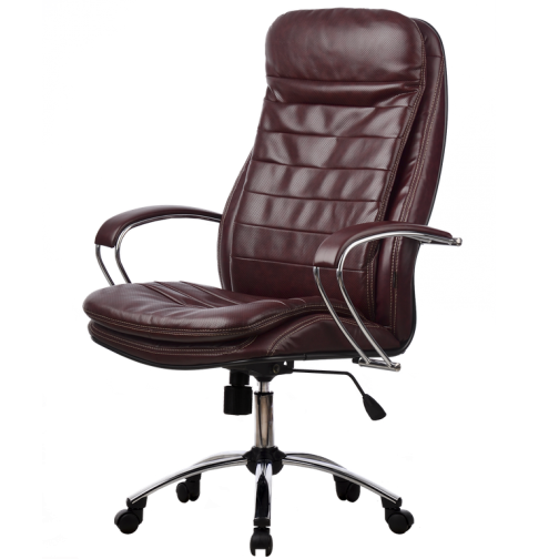 Кресло для руководителя из натуральной кожи LUX3 Бордовый + Хромированное пятилучие 8950990