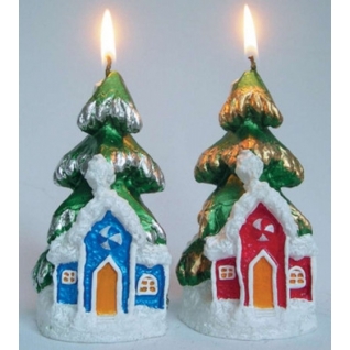 Новогодняя свеча "Елка с домиком", 12 см Snowmen