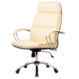 Кресло для руководителя из натуральной кожи LUX15 Бежевый + Хромированное пятилучие