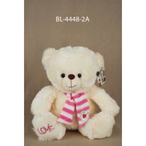Медведь Барни с полосатым шарфом 30см 880341