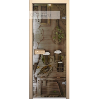 Дверь для бани или сауны стеклянная Арт-серия с фьюзингом Предбанник, липа