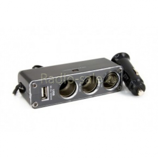 Автомобильный Разветвитель прикуривателя на 3 гнезда + выход USB 5V 0,5A WF-0096 1319562