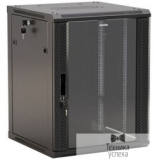 Hyperline Hyperline TWB-FC-1566-GP-RAL9004 Шкаф настенный 19-дюймовый (19"), 15U, 775х600х600мм, стеклянная дверь с перфорацией по бокам, ручка с замком, с возможностью установки на ножки, цвет черный RAL 9004