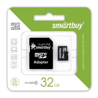 Карта памяти MicroSD 32Gb 10 class c адаптером MicroSDHC32GB SmartBuy