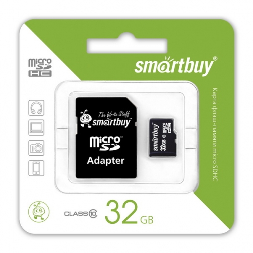 Карта памяти MicroSD 32Gb 10 class c адаптером MicroSDHC32GB SmartBuy 5301579