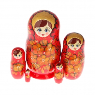 Матрешка "Зина", с золотыми цветами, 5 кукол