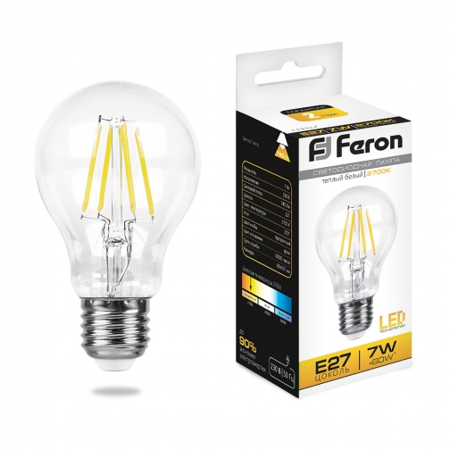Светодиодная лампа Feron LB-57 (7W) 230V E27 2700K филамент A60 8165279