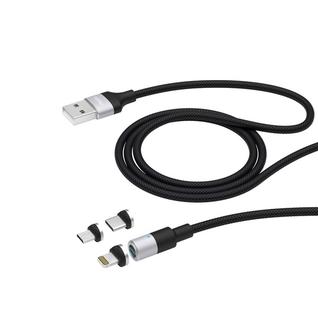 USB дата-кабель Deppa 3 в 1 магнитный USB Type-C/ 8-pin Lightning/ MicroUSB D-72282 (USB 2.0 2.4A) 1.2м Черный