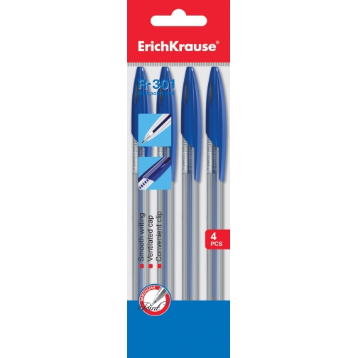 Ручка шариковая R-301 CLASSIC в наборе из 4 штук СИНИЕ 1мм, ErichKrause 37917455