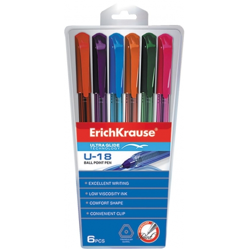 Ручка шариковая U-18 Ultra Glide Technology в наборе из 6 штук, 6 цветов, 1,0мм, ErichKrause 37917451
