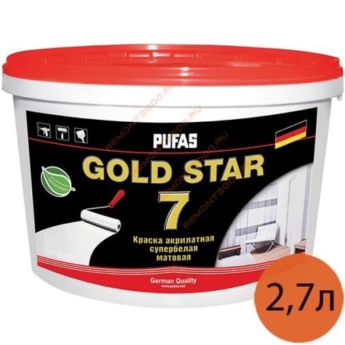ПУФАС Голд Стар 7 краска интерьерная матовая (2,7л) / PUFAS Gold Star 7 краска акрилатная интерьерная матовая (2,7л) Пуфас 38086751