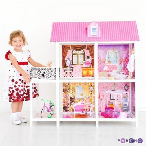 2-этажный кукольный дом с 4 комнатами, мебелью, 3 куклами и велосипедом в наборе 42478543 6