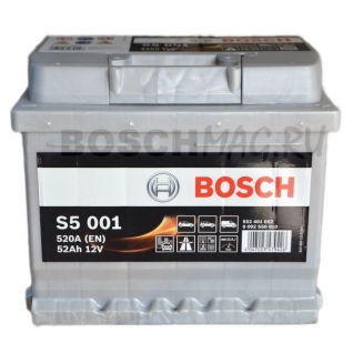 Аккумулятор BOSCH S5 001 0092S50010 52 Ач (A/h) обратная полярность - 552401052 BOSCH S5 001