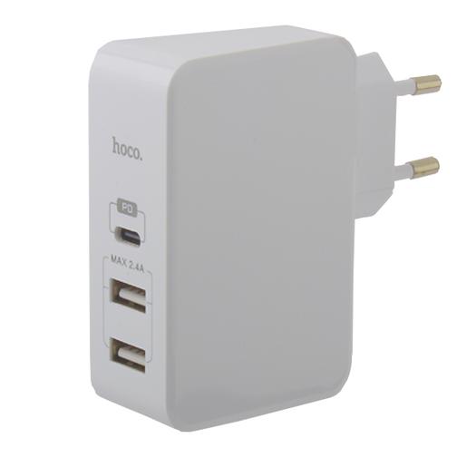 Адаптер питания Hoco C32A Xpress charger Apple&Android (2USB: 5V max 2.4A & Type-C 5V max 3.0A ) Белый 42532640