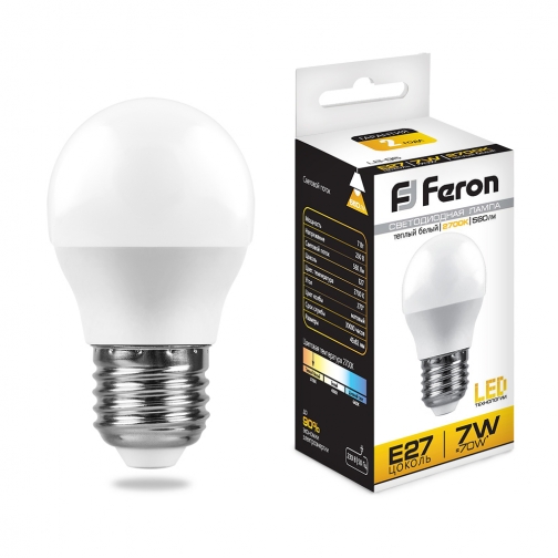 Светодиодная лампа Feron LB-95 (7W) 230V E27 6400K G45 8164281