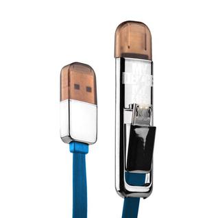USB дата-кабель Remax TRANSFORMERS high speed 2в1 lightning & microUSB плоский (1.0 м) голубой